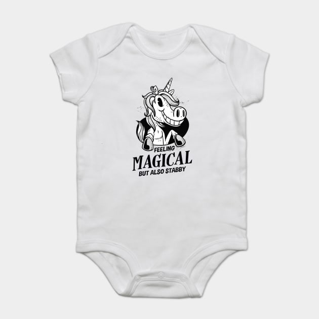 Feeling Magical But Also Stabby Unicorn Baby Bodysuit by Cosmo Gazoo